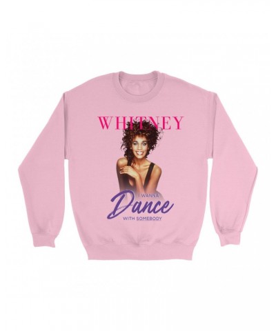 Whitney Houston Bright Colored Sweatshirt | I Wanna Dance With Somebody Purple Pink Design Sweatshirt $7.09 Sweatshirts