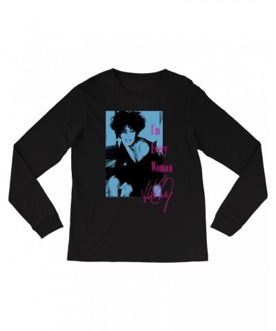 Whitney Houston Long Sleeve Shirt | I'm Every Woman Pink And Turquoise Inverted Design Shirt $11.31 Shirts