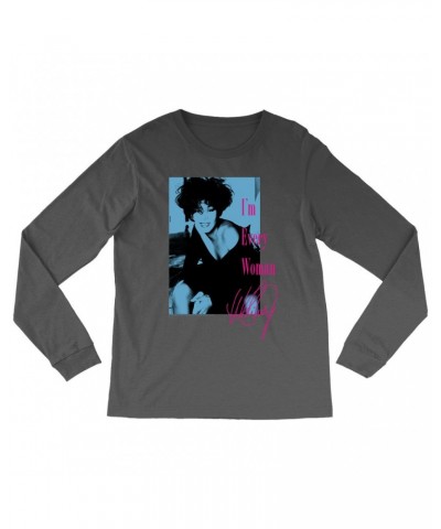 Whitney Houston Long Sleeve Shirt | I'm Every Woman Pink And Turquoise Inverted Design Shirt $11.31 Shirts