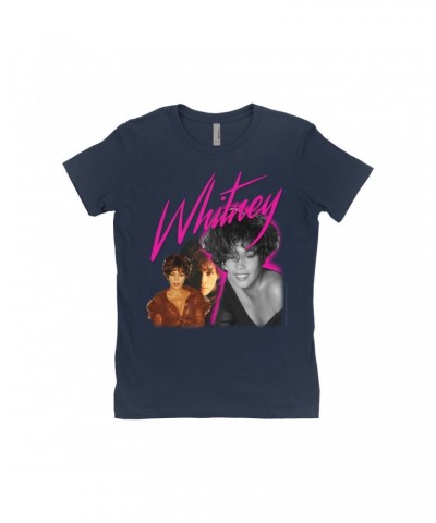Whitney Houston Ladies' Boyfriend T-Shirt | Whitney Pink Pop Art Photo Collage Design Shirt $40.42 Shirts