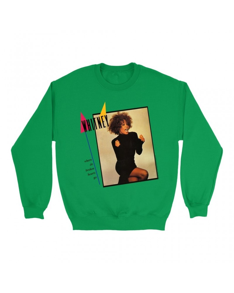 Whitney Houston Bright Colored Sweatshirt | Where Do Broken Hearts Go Album Cover Design Sweatshirt $6.82 Sweatshirts