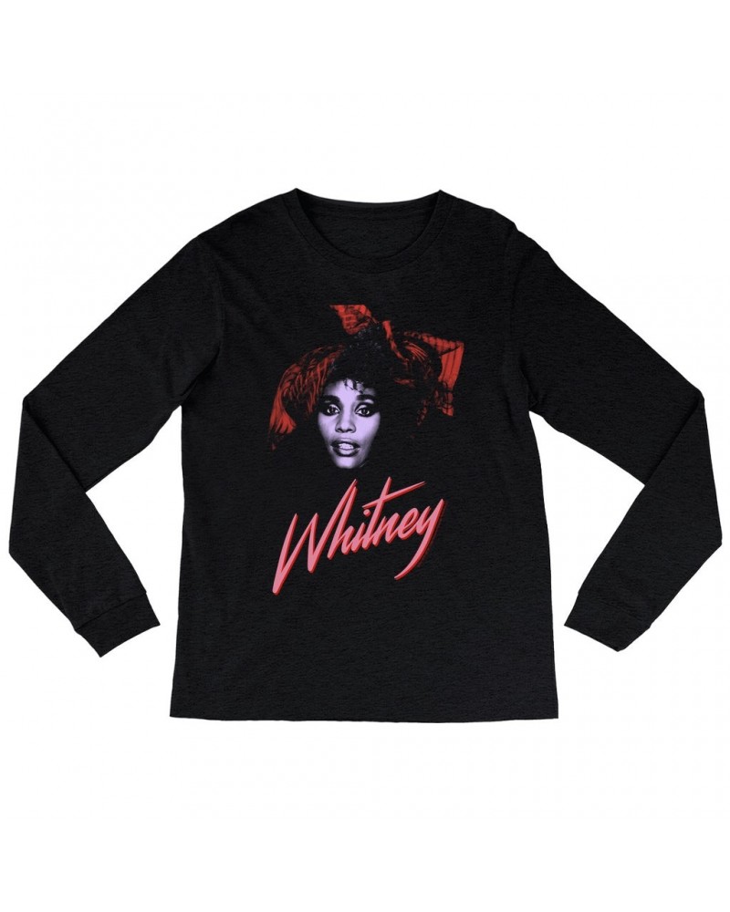 Whitney Houston Heather Long Sleeve Shirt | Purple And Red 1987 Photo Design Shirt $10.33 Shirts