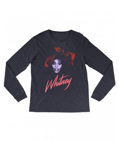Whitney Houston Heather Long Sleeve Shirt | Purple And Red 1987 Photo Design Shirt $10.33 Shirts