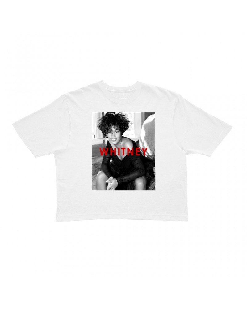 Whitney Houston Ladies' Crop Tee | Bold Black And White Cover Crop T-shirt $3.96 Shirts